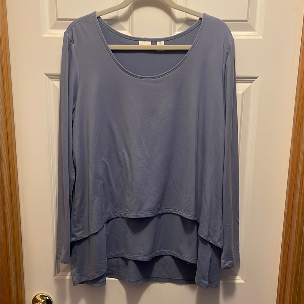 Westbound Gray Asymmetrical Long Sleeve Blouse